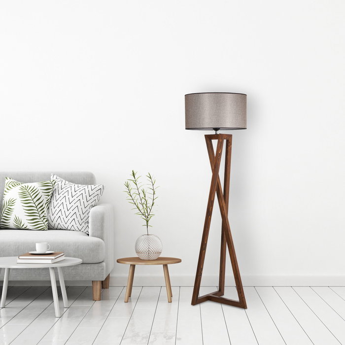 Opviq Lámpara de Pie de Madera Nogal con Pantalla de Tela Cilíndrica Opviq Lámpara de Pie de Madera Nogal con Pantalla de Tela Cilíndrica